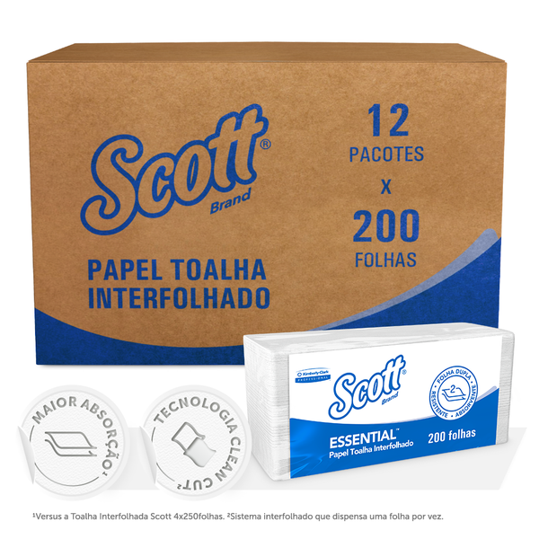 Papel Toalha Interfolhado Scott Essential Folha Dupla - Caixa com 2.400 Folhas